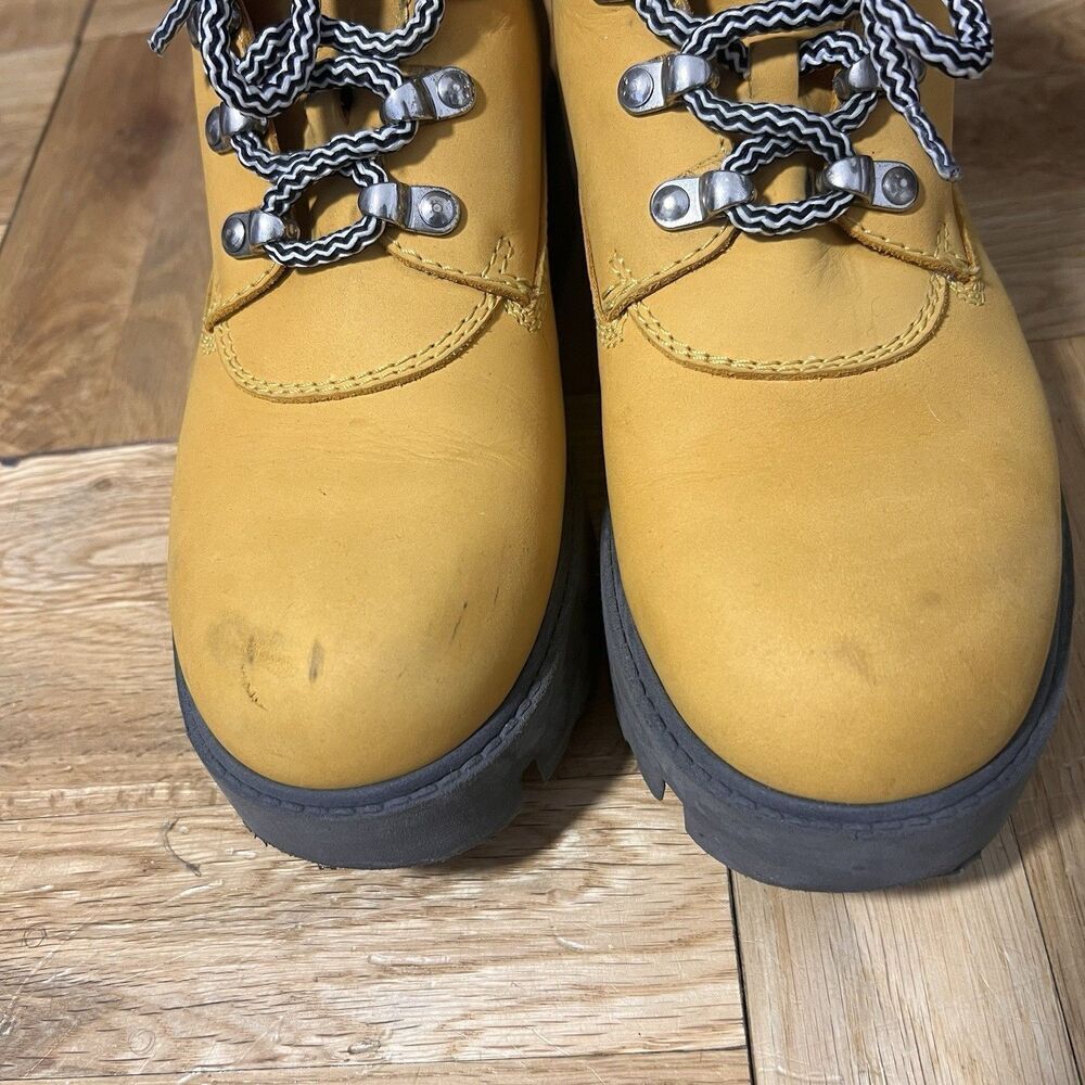 Acne Studios Boots Womens 37 Nubuck Suede‎ Leather Yellow Platform Chunky Bootie - Picture 4 of 9